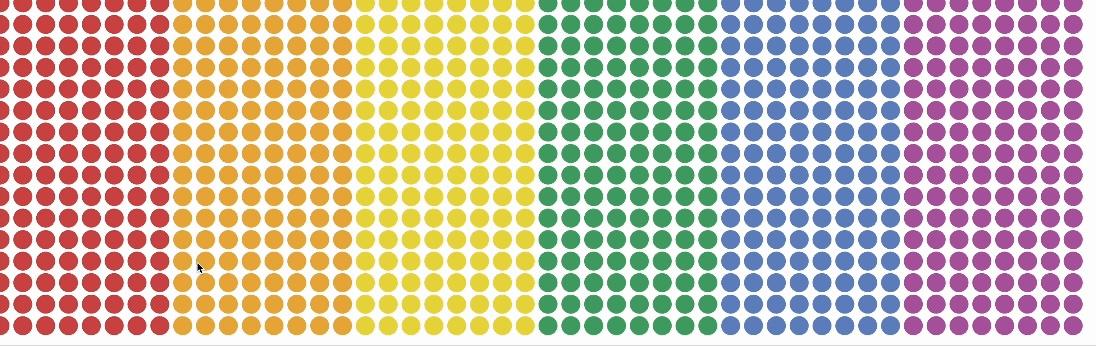 A rectangular grid of dots in the colors of the rainbow