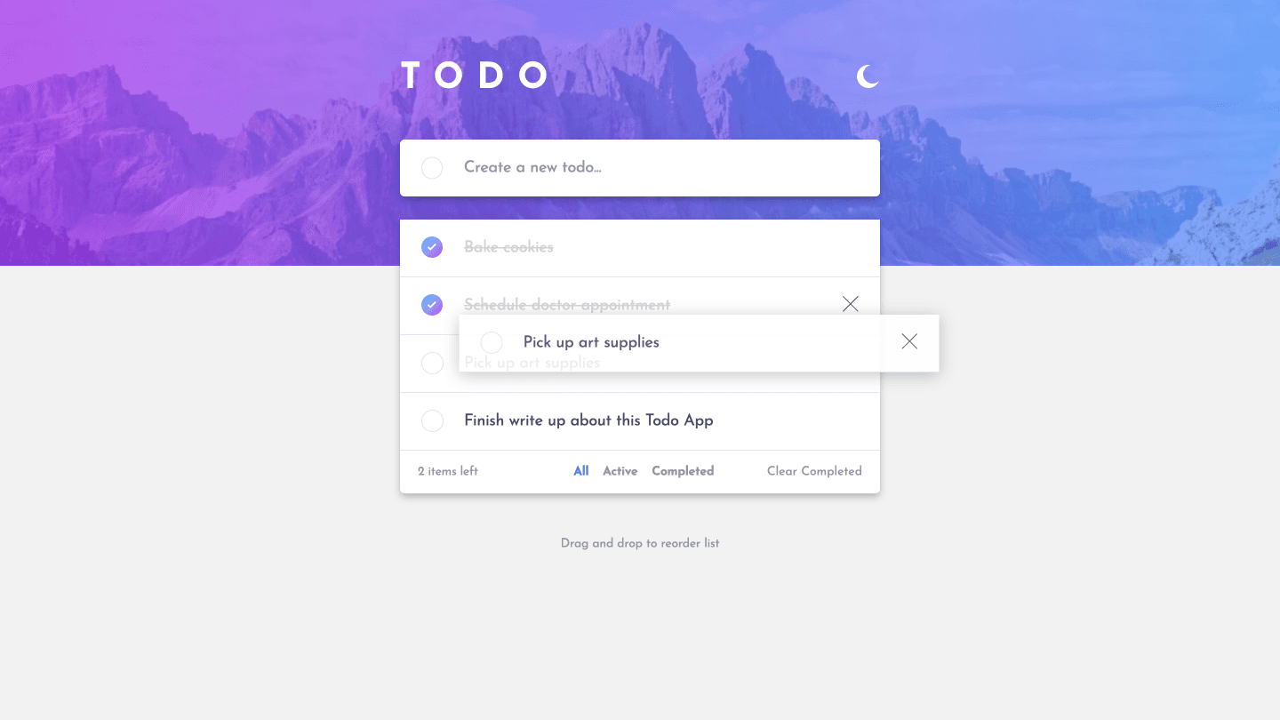 Todo list showing drag and drop reordering