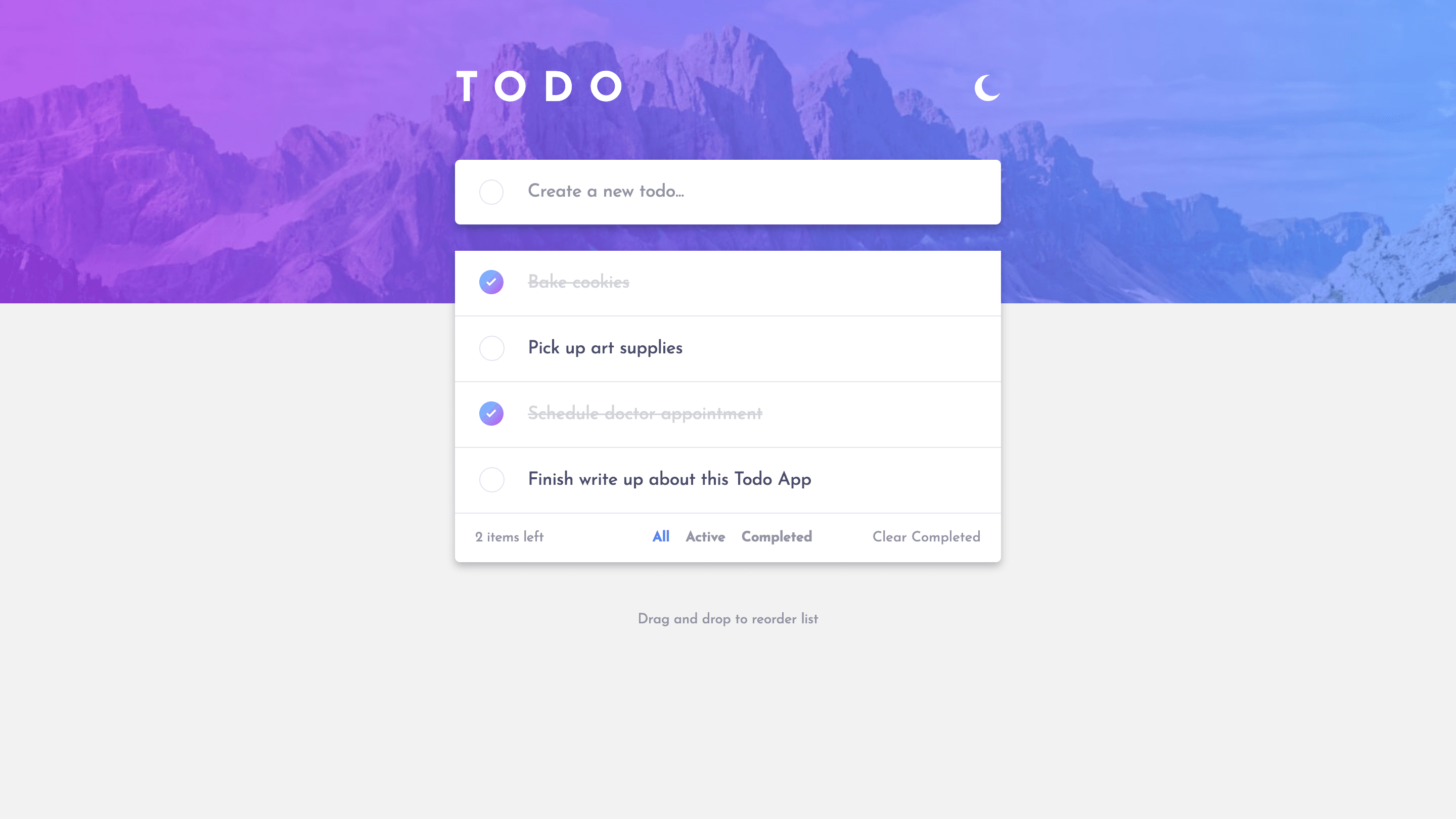 Todo app with 4 todos in light mode