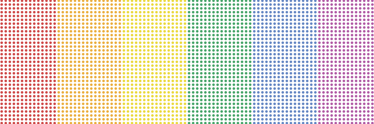 A rectangular grid of dots in the colors of the rainbow