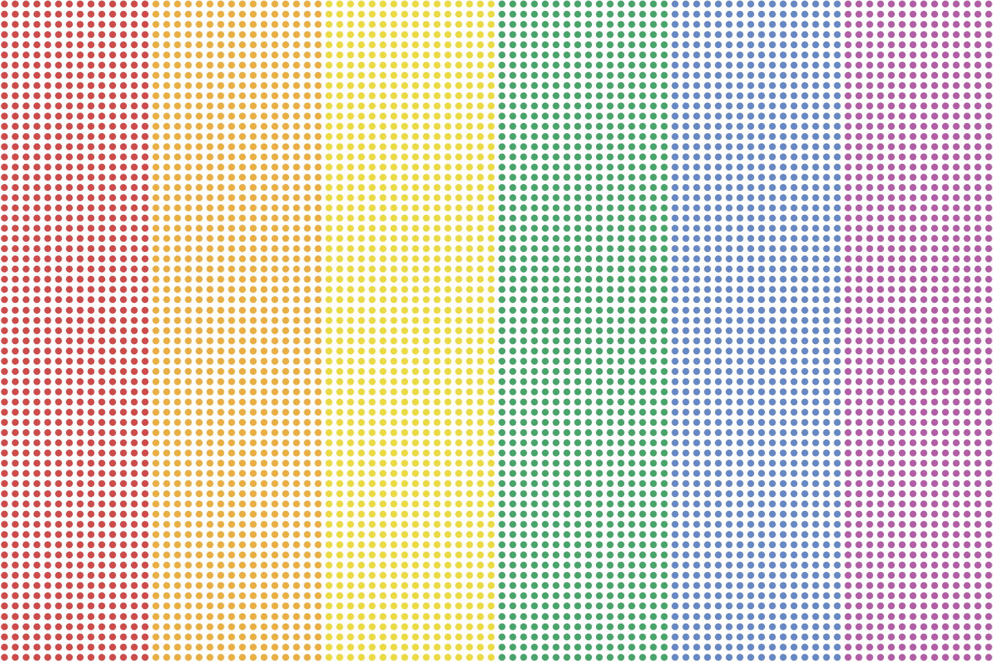 A rectangular grid of dots in the colors of the rainbow